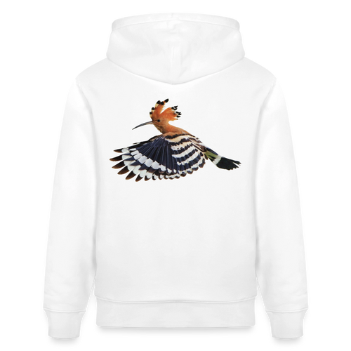 Abubilla Unisex Bio-Hoodie Hoopoe Free Flight Backprint in Weiß