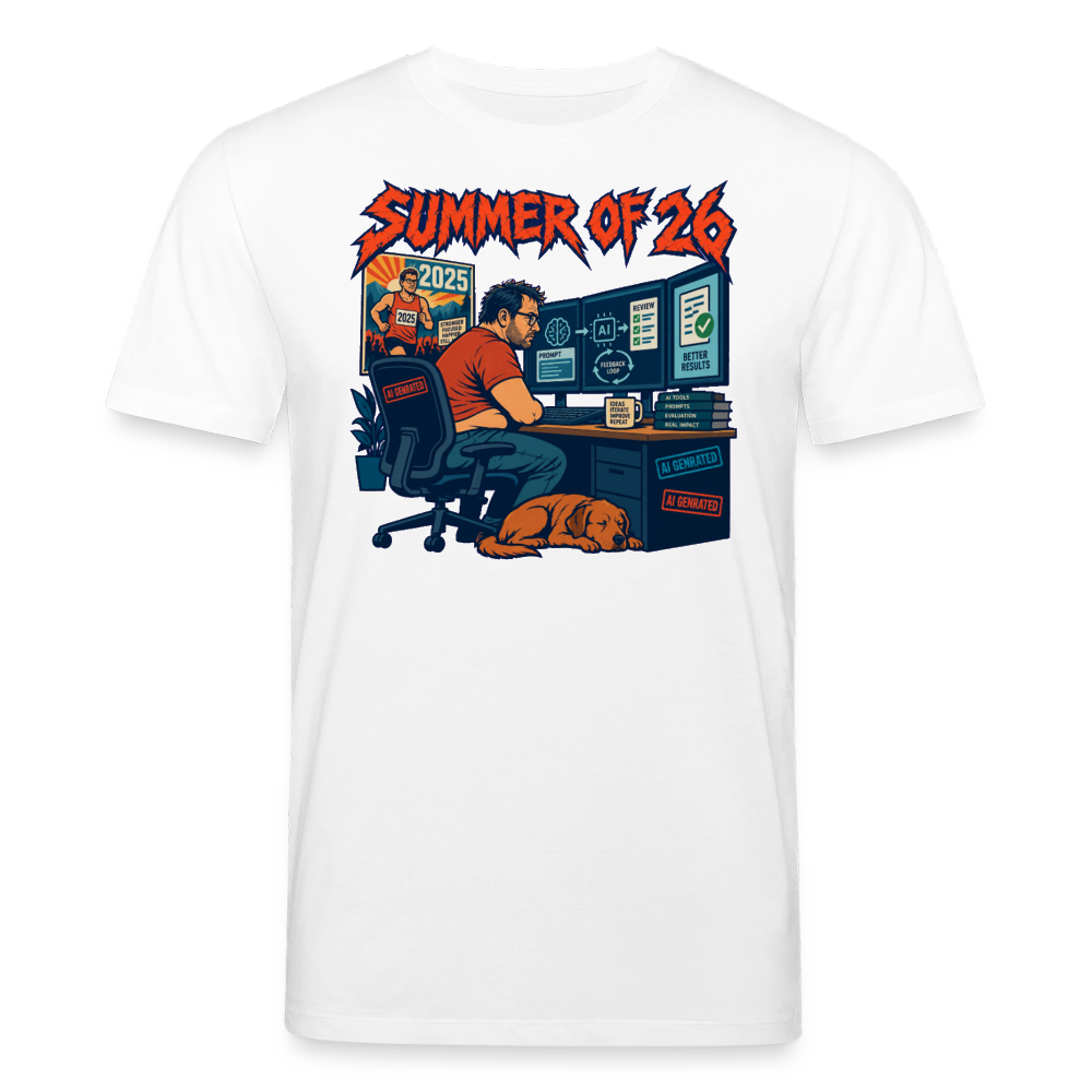 Unisex T-Shirt hell mit SUMMER OF ’26 Frontprint – Weiß – Vorderseite
