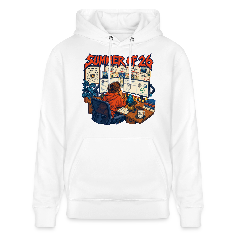 Unisex Hoodie hell mit SUMMER OF ’26 Frontprint – Weiß – Vorderseite