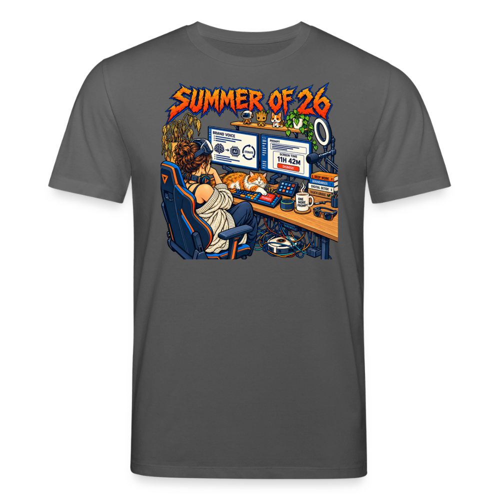 Unisex T-Shirt dunkel mit SUMMER OF 26 Frontprint – Anthrazit – Vorderseite