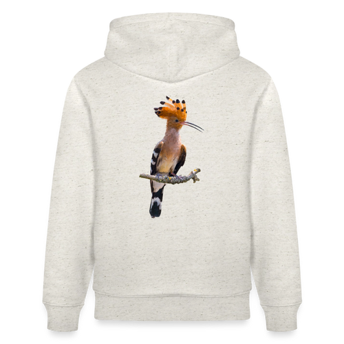 Abubilla Unisex Bio-Hoodie Perched Hoopoe Backprint in Beige meliert