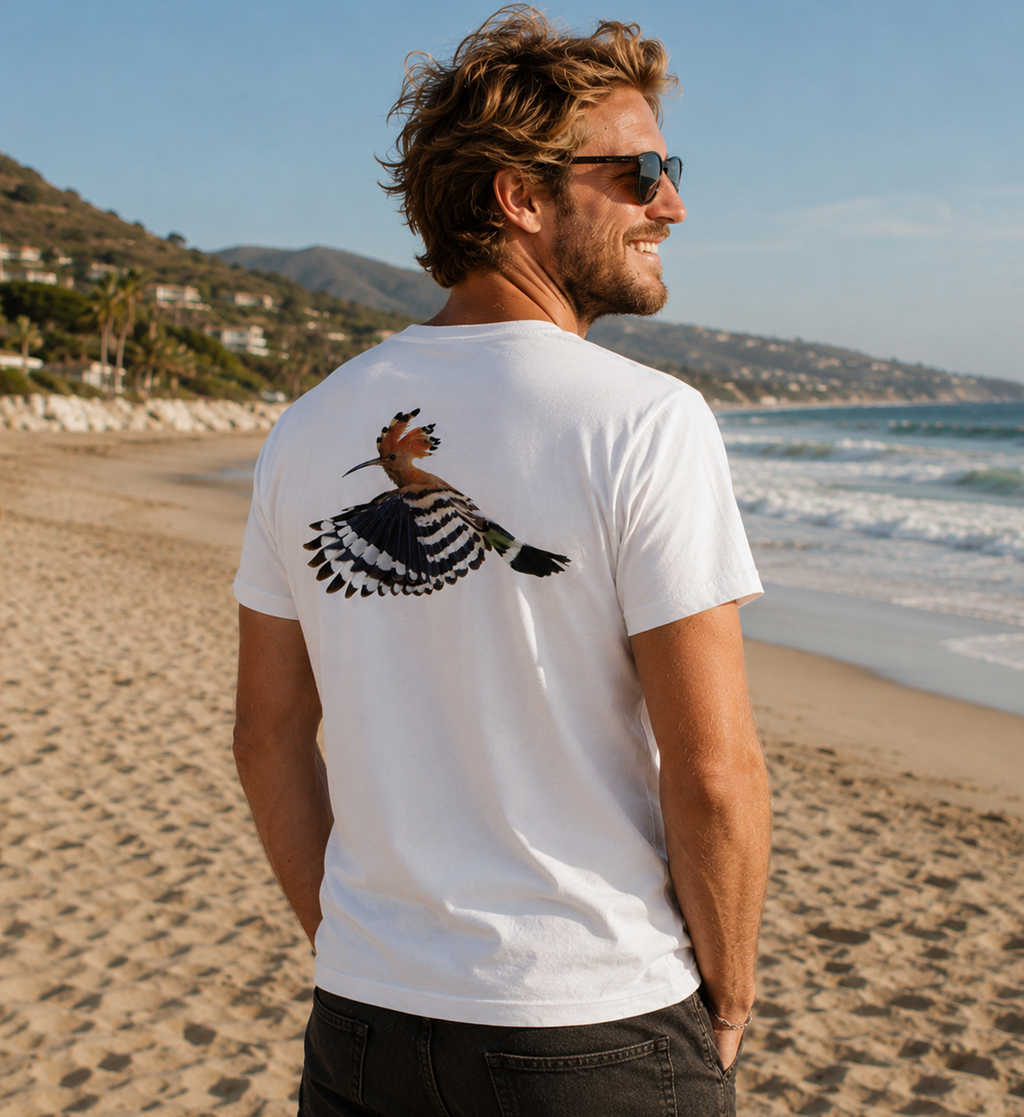 Abubilla Unisex Bio-T-Shirt – Hoopoe Free Flight Backprint