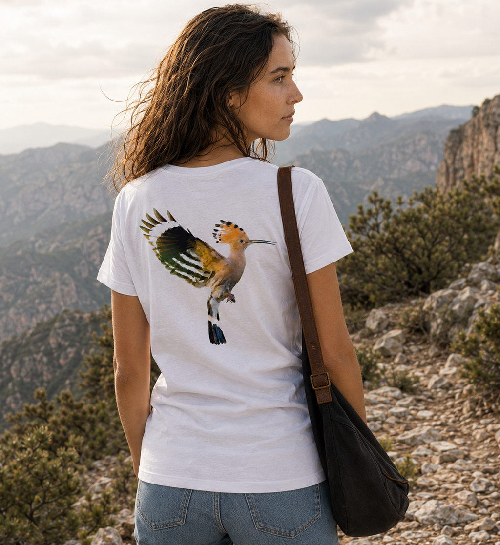 Abubilla Damen Bio-T-Shirt – Hoopoe Soft Landing Backprint