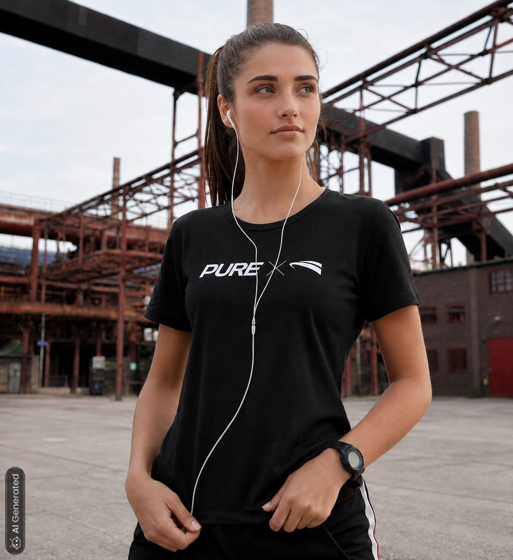 Pure x Pain Damen T-Shirt Dunkel mit Logo-Frontprint