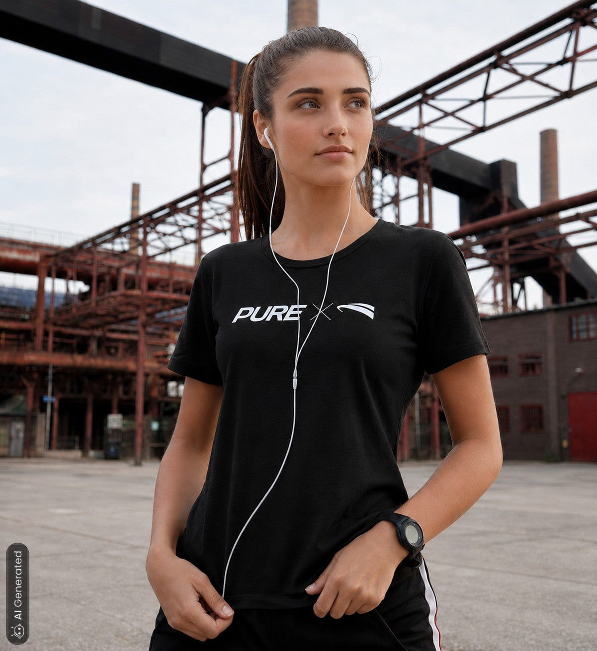 Pure x Pain Damen T-Shirt Dunkel mit Logo-Frontprint