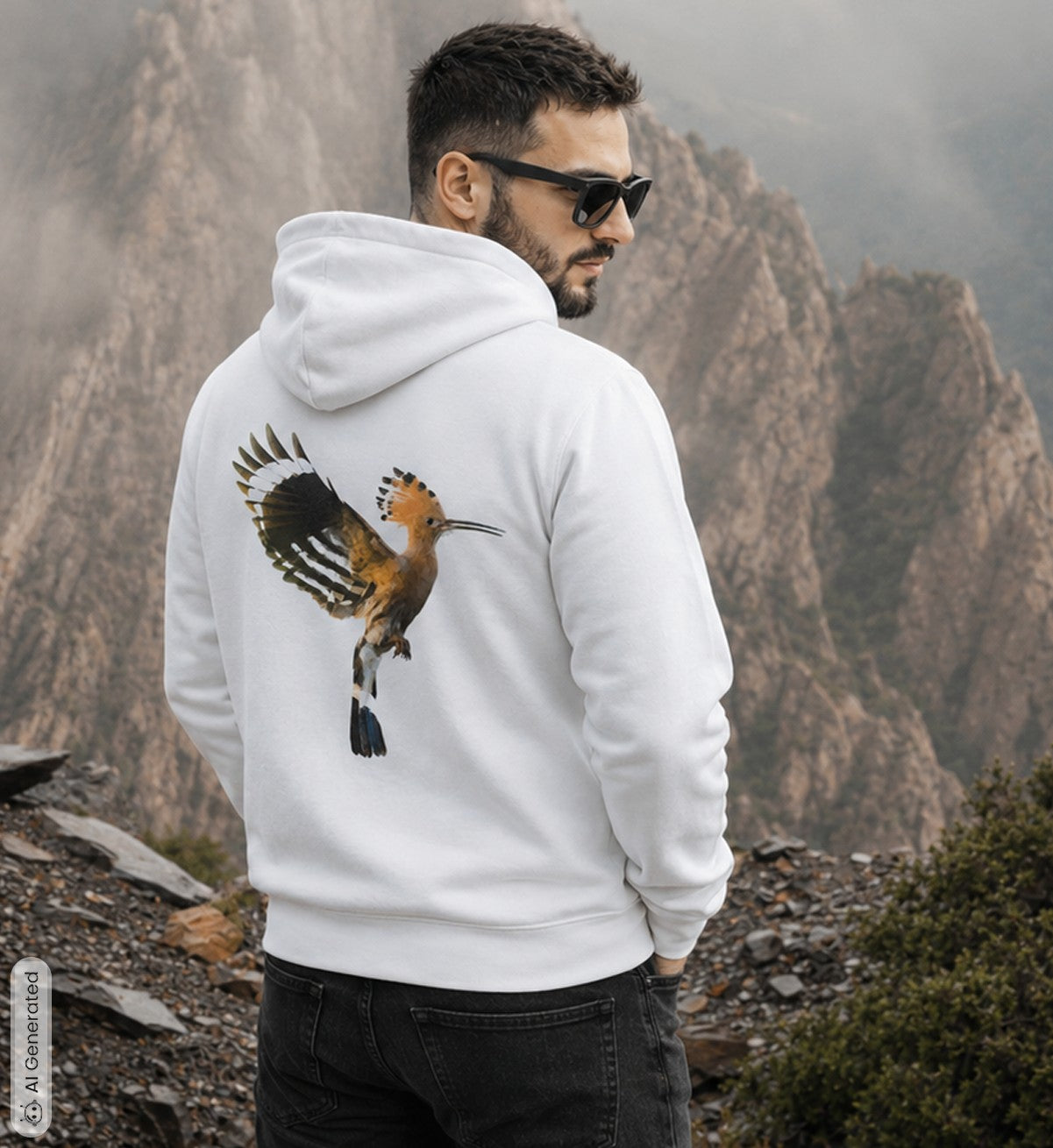 Abubilla Unisex Organic Hoodie – Hoopoe Soft Landing Backprint