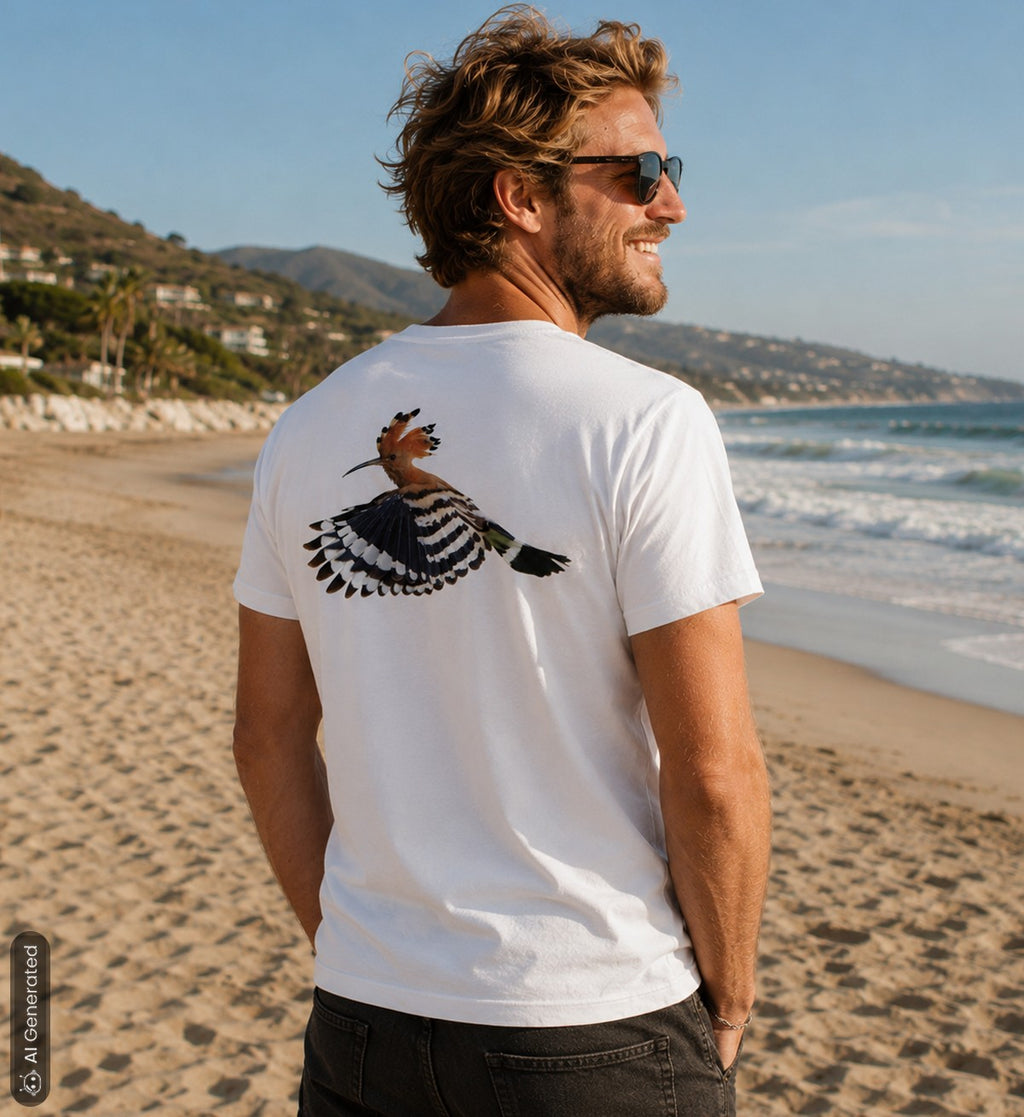 Abubilla Unisex Organic T-Shirt – Hoopoe Free Flight Backprint