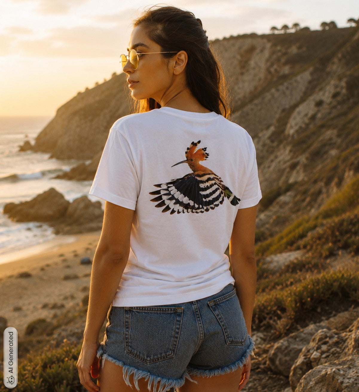 Abubilla Women's Organic T-Shirt - Hoopoe Free Flight Backprint