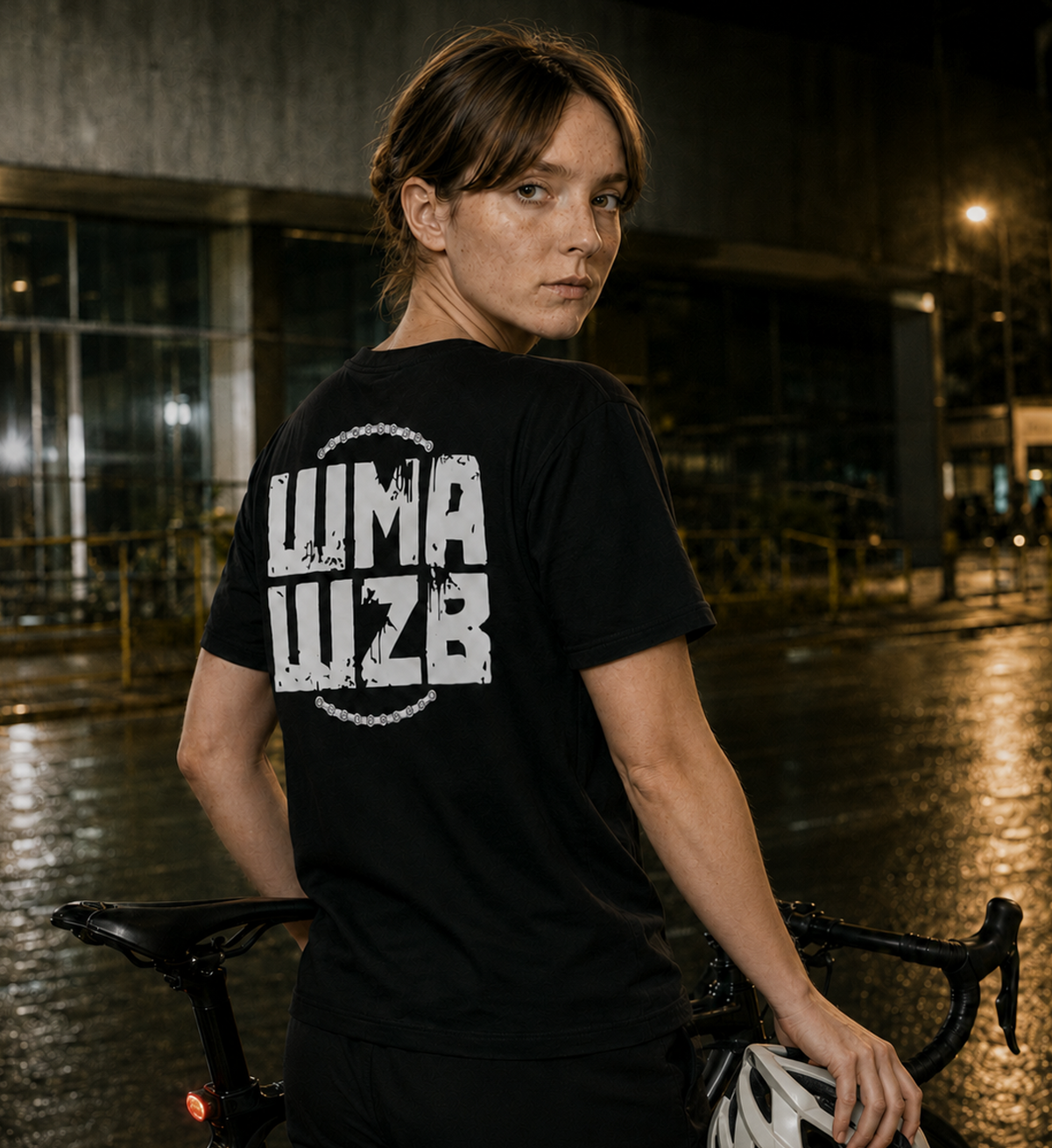 WMAWZB Damen T-Shirt Dunkel mit Logo Backprint